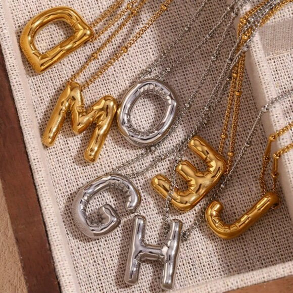 Balloon Letter Pendant Necklace Waterproof Gold Color 316L Stainless Steel - Picture 4 of 4
